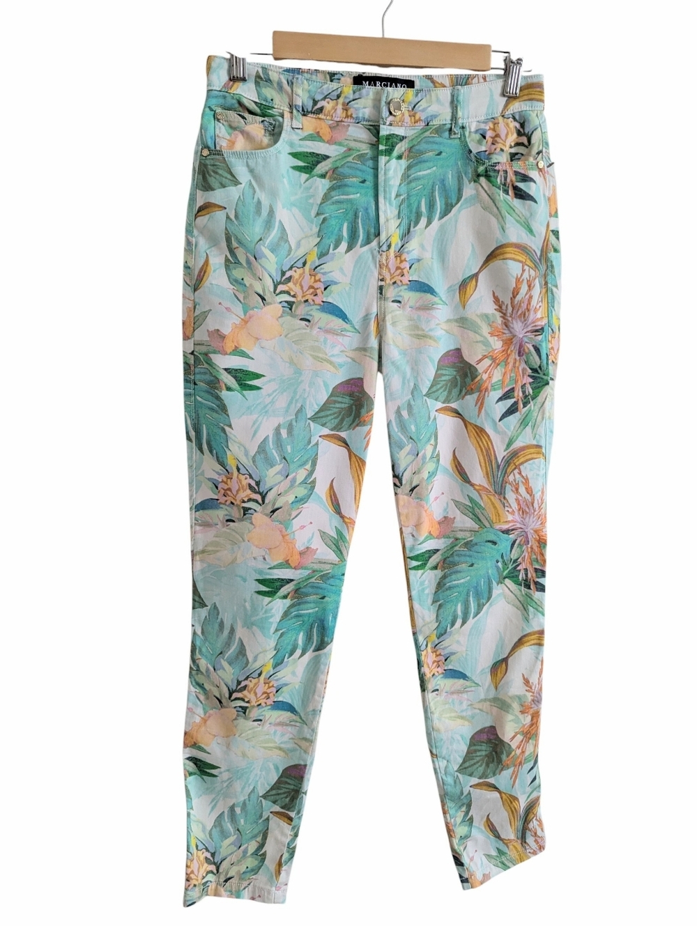 MARCIANO Tropical Floral Chinos in Mint Green and Peach Size 29